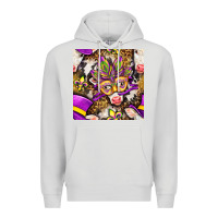 Dove Grey Mardi Gras cow with carnival mask seamless pattern Premium Hoodie - BundleAndBundleShop