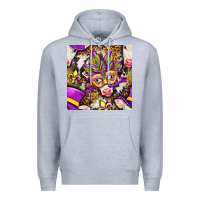Heather Grey Mardi Gras cow with carnival mask seamless pattern Premium Hoodie - BundleAndBundleShop