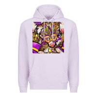 Lilac Mardi Gras cow with carnival mask seamless pattern Premium Hoodie - BundleAndBundleShop