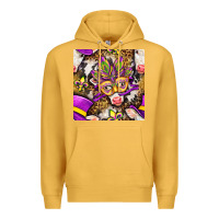 Mustard Mardi Gras cow with carnival mask seamless pattern Premium Hoodie - BundleAndBundleShop