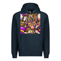 Navy Mardi Gras cow with carnival mask seamless pattern Premium Hoodie - BundleAndBundleShop