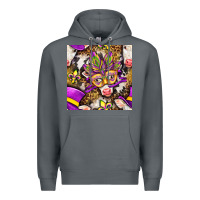 Rock Mardi Gras cow with carnival mask seamless pattern Premium Hoodie - BundleAndBundleShop