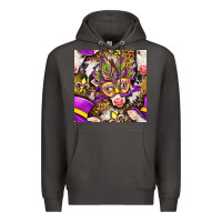Smoke Mardi Gras cow with carnival mask seamless pattern Premium Hoodie - BundleAndBundleShop