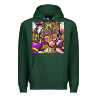 Sports Green Mardi Gras cow with carnival mask seamless pattern Premium Hoodie - BundleAndBundleShop