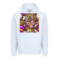 White Mardi Gras cow with carnival mask seamless pattern Premium Hoodie - BundleAndBundleShop