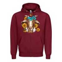 Burgundy sunflower bandana goat Zipper Hoodie - Jasminsmagicworld