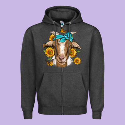 Sunflower Bandana Goat Zipper Hoodie Designed By Jasminsmagicworld