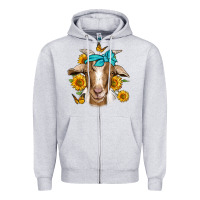 Heather Grey sunflower bandana goat Zipper Hoodie - Jasminsmagicworld