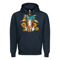 Navy sunflower bandana goat Zipper Hoodie - Jasminsmagicworld