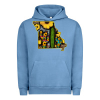 Pigment Pebble Blue Western Missouri Map Sunflower And Cactus Pattern Urban Hoodie - Bettercallsaul