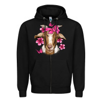 Pink Floral Bandana Goat Zipper Hoodie | Teevron