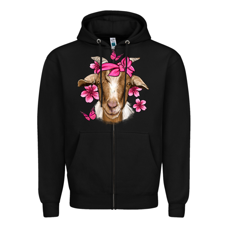 Pink Floral Bandana Goat Zipper Hoodie by Jasminsmagicworld | Teevron