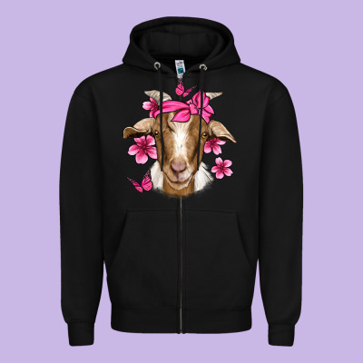 Pink Floral Bandana Goat Zipper Hoodie Designed By Jasminsmagicworld