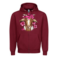 Burgundy pink floral bandana goat Zipper Hoodie - Jasminsmagicworld