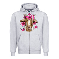 Heather Grey pink floral bandana goat Zipper Hoodie - Jasminsmagicworld