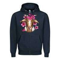 Navy pink floral bandana goat Zipper Hoodie - Jasminsmagicworld