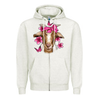 Oatmeal Heather pink floral bandana goat Zipper Hoodie - Jasminsmagicworld