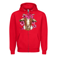 Red pink floral bandana goat Zipper Hoodie - Jasminsmagicworld