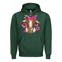 Sports Green pink floral bandana goat Zipper Hoodie - Jasminsmagicworld