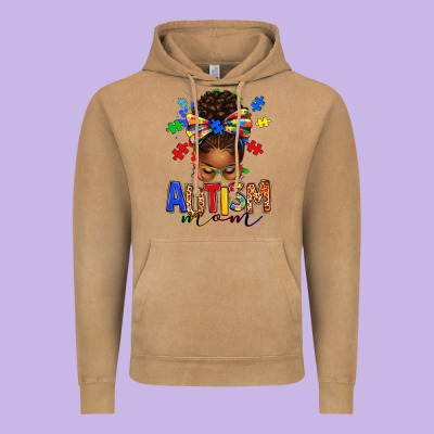 Autism Mom Afro Messy Bun Vintage Hoodie Designed By Texasbilliewilder