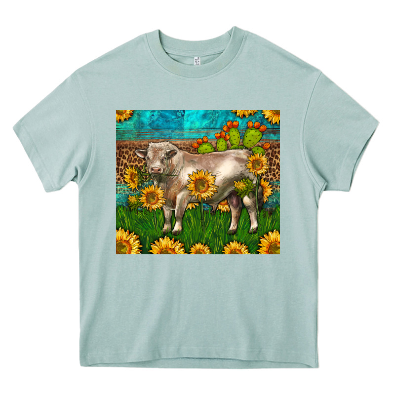 Western Charolais Bull With Sunflowers Heavy Core Tee by LillyAllenDesigns | Teevron