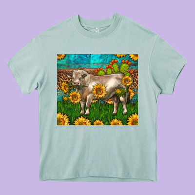 Western Charolais Bull With Sunflowers Heavy Core Tee Designed By Lillyallendesigns