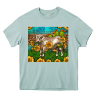Arona Western Charolais Bull With Sunflowers Heavy Core Tee - LillyAllenDesigns