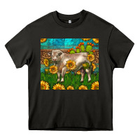 Asphalt Western Charolais Bull With Sunflowers Heavy Core Tee - LillyAllenDesigns