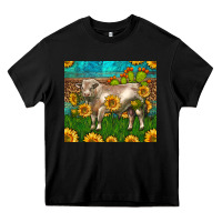 Black Western Charolais Bull With Sunflowers Heavy Core Tee - LillyAllenDesigns