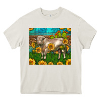 Cream Western Charolais Bull With Sunflowers Heavy Core Tee - LillyAllenDesigns
