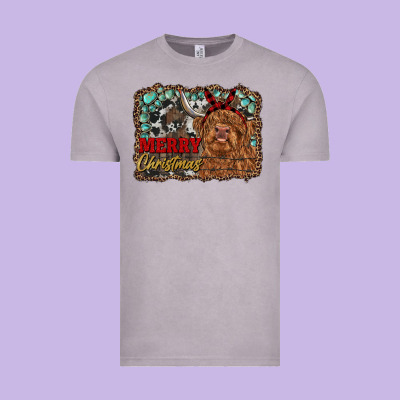 Merry Christmas Highland Cow Vintage Tee Designed By Ranaportraitstore