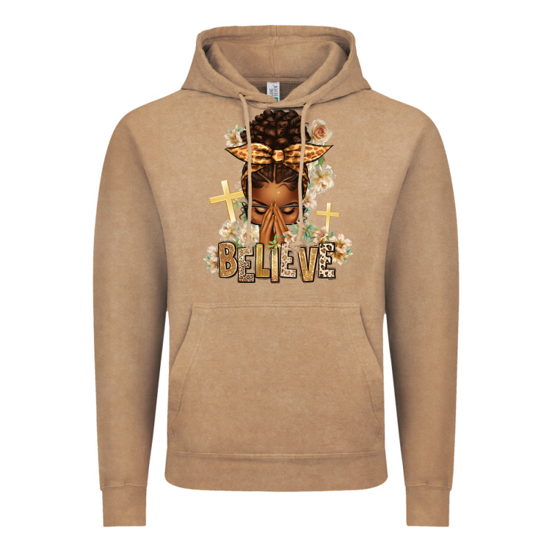 Believe Praying Afro Messy Bun Vintage Hoodie by texasbilliewilder | Teevron