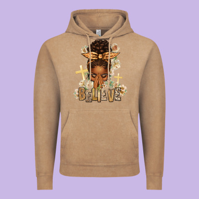 Believe Praying Afro Messy Bun Vintage Hoodie Designed By Texasbilliewilder