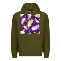 Army Green Mardi Gras Feathers seamless pattern Premium Hoodie - BundleAndBundleShop