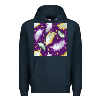 Navy Mardi Gras Feathers seamless pattern Premium Hoodie - BundleAndBundleShop