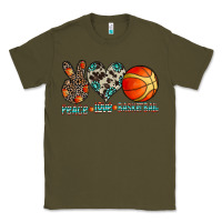 Army Green peace love basketball Classic Tee - CowhideDigitalArt