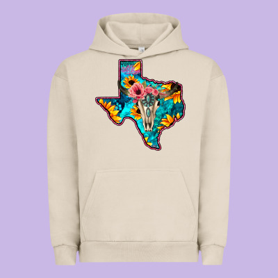 Western Sunflower, Rose, Gemstsone, Turquoise Bull Skull Urban Hoodie Designed By Bettercallsaul