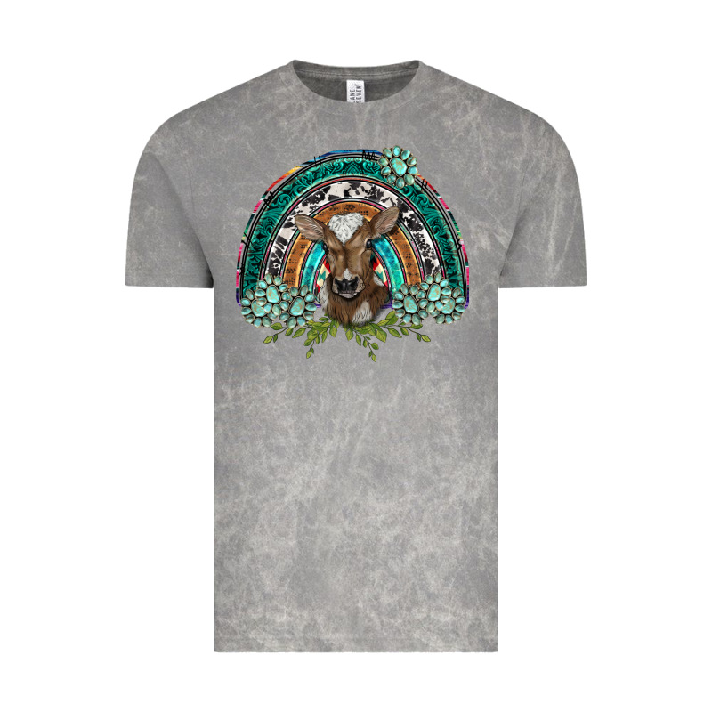 Turquoise Gemstones Brown Baby Cow  Rainbow Vintage Tee by BarkalooDesign | Teevron