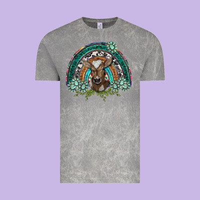 Turquoise Gemstones Brown Baby Cow  Rainbow Vintage Tee Designed By Barkaloodesign