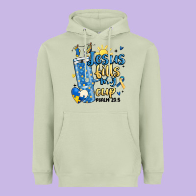 Down Syndrome Jesus Fills My Cup Heavyweight Hoodie Designed By Maliassmallbusiness