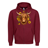 Burgundy sunflowers long haired cow Zipper Hoodie - Jasminsmagicworld