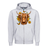 Heather Grey sunflowers long haired cow Zipper Hoodie - Jasminsmagicworld