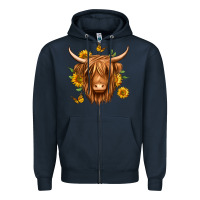 Navy sunflowers long haired cow Zipper Hoodie - Jasminsmagicworld