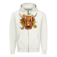 Oatmeal Heather sunflowers long haired cow Zipper Hoodie - Jasminsmagicworld