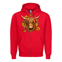 Red sunflowers long haired cow Zipper Hoodie - Jasminsmagicworld