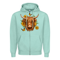 Seafoam sunflowers long haired cow Zipper Hoodie - Jasminsmagicworld