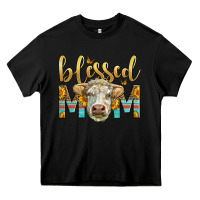 Black Western Blessed Mom Charolais Bull Heavy Core Tee - LillyAllenDesigns