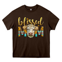 Chocolate Brown Western Blessed Mom Charolais Bull Heavy Core Tee - LillyAllenDesigns