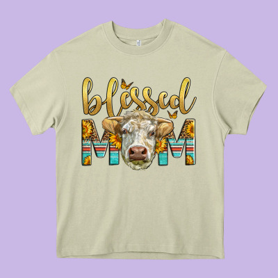 Western Blessed Mom Charolais Bull Heavy Core Tee Designed By Lillyallendesigns