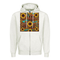 Oatmeal Heather sunflower and leopard seamless pattern Zipper Hoodie - BundleAndBundleShop